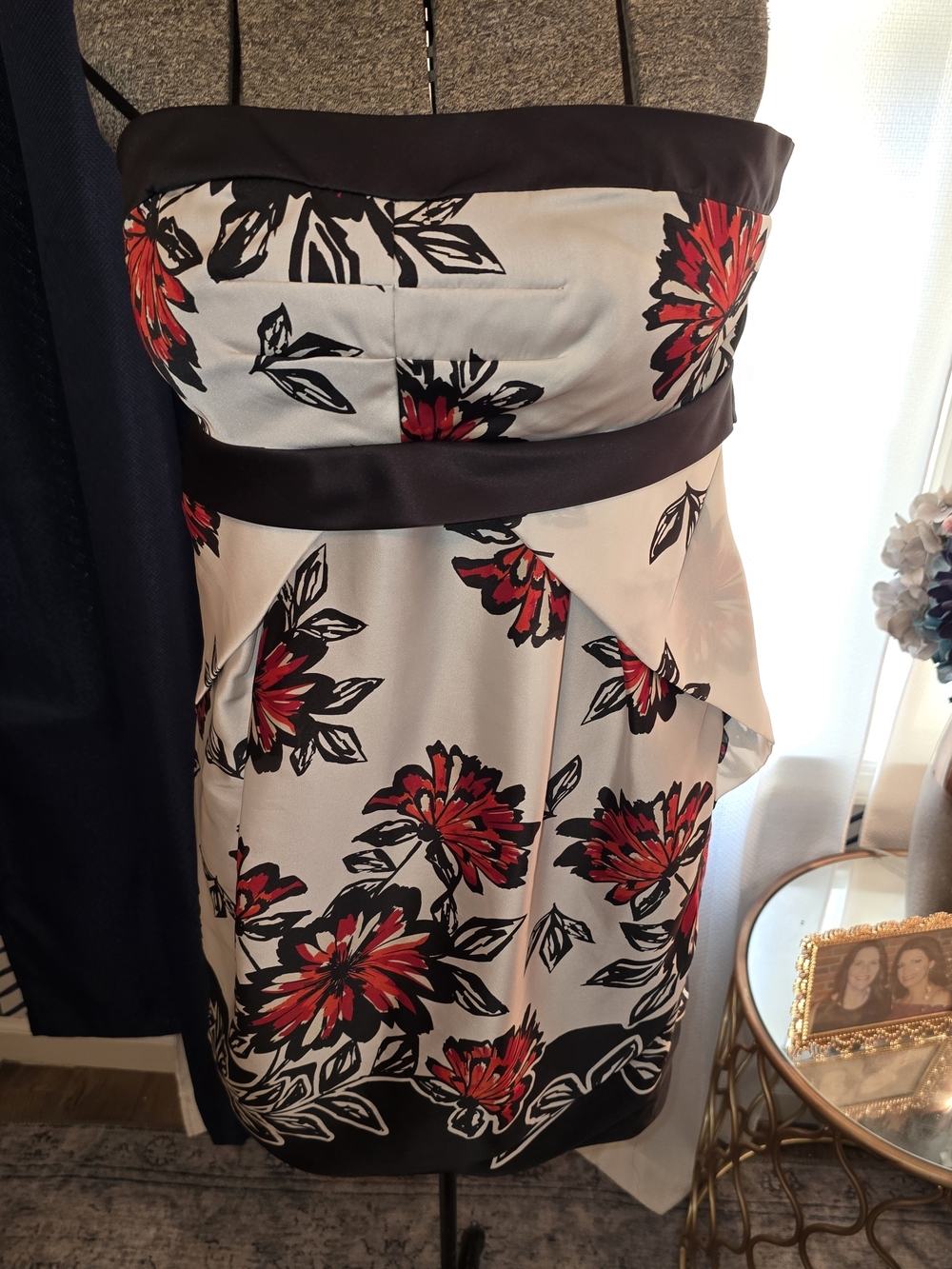 Max & Cleo Floral Midi Dress in Ivory, Black and Red